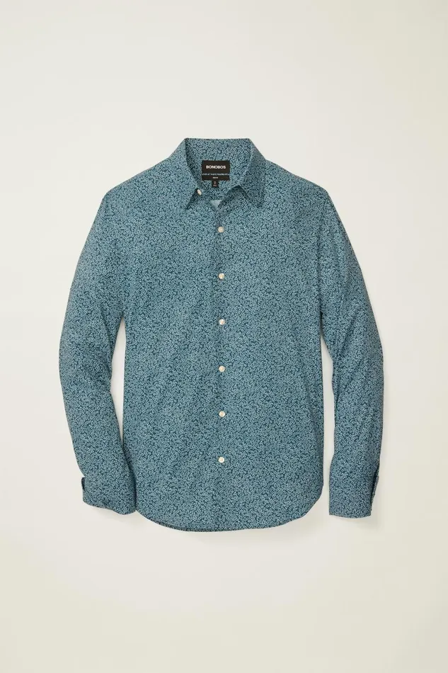 Men Tech Button Down Shirt Icy Blue Vines Bonobos Casual Shirts
