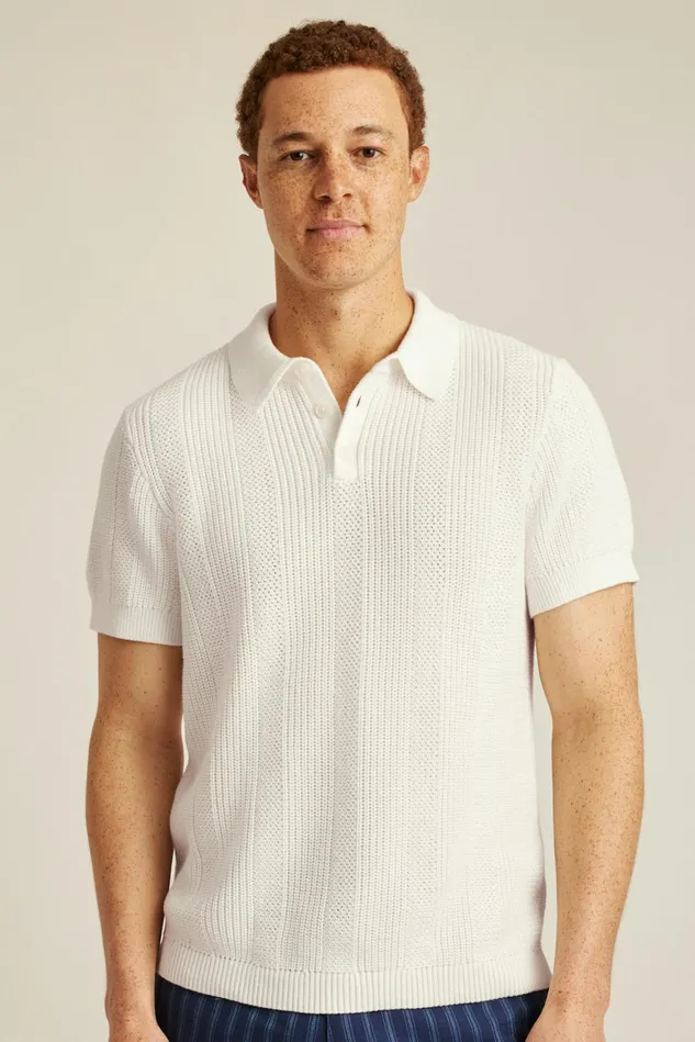 Men Vertical Stitch Sweater Polo Snow Bonobos Polos