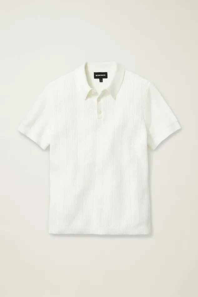 Men Vertical Stitch Sweater Polo Snow Bonobos Polos