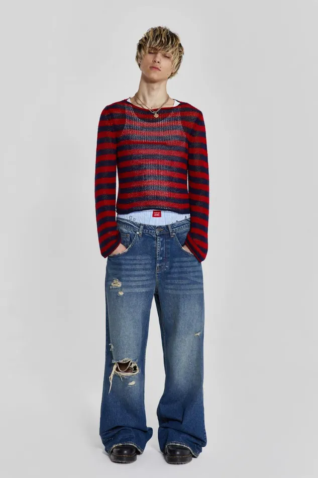 Men Washed Blue Busted Flare Colossus Jeans Jaded London Bootcut Jeans