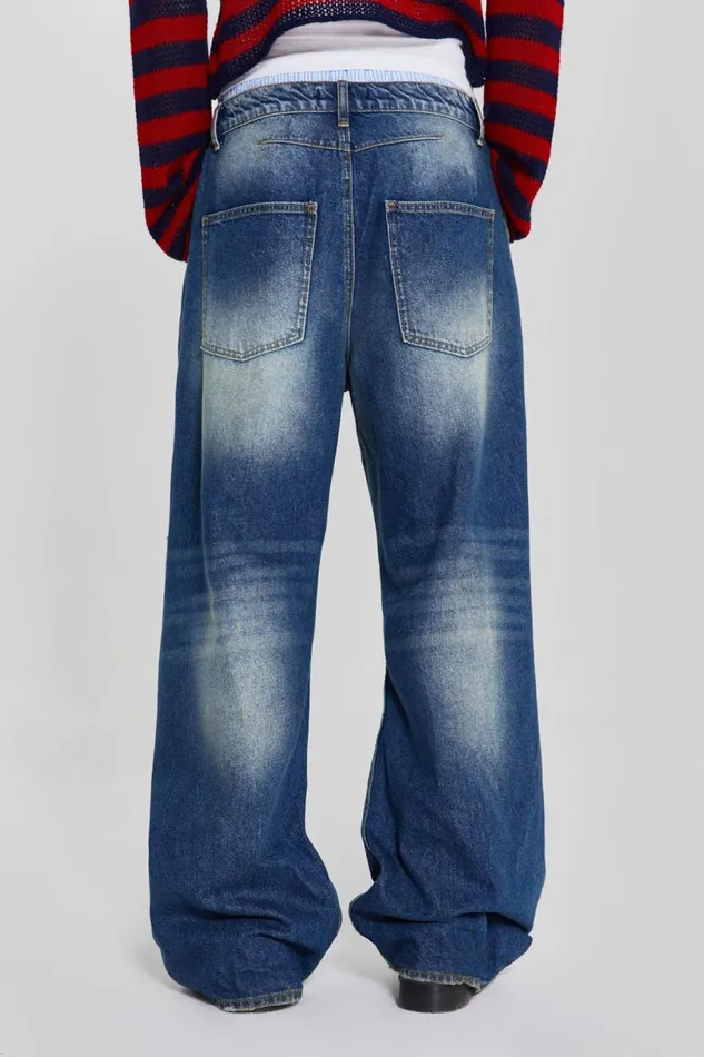 Men Washed Blue Busted Flare Colossus Jeans Jaded London Bootcut Jeans