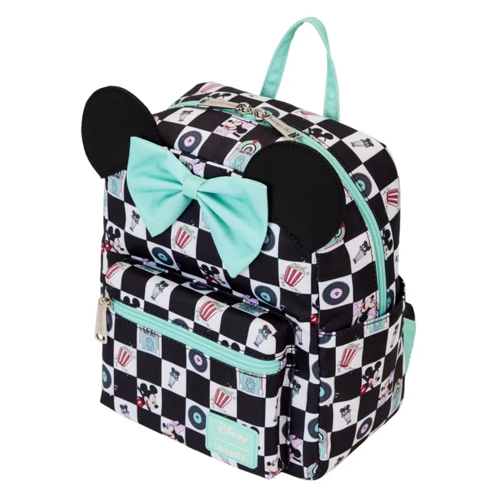 Mickey and Minnie Date Night Diner Checkered AllOver Print Nylon Square Mini Backpack Unisex Loungefly Backpacks Mickey and Minnie Date Night Diner Checkered AllOver Print Nylon Square Mini Backpack Unisex Loungefly Backpacks