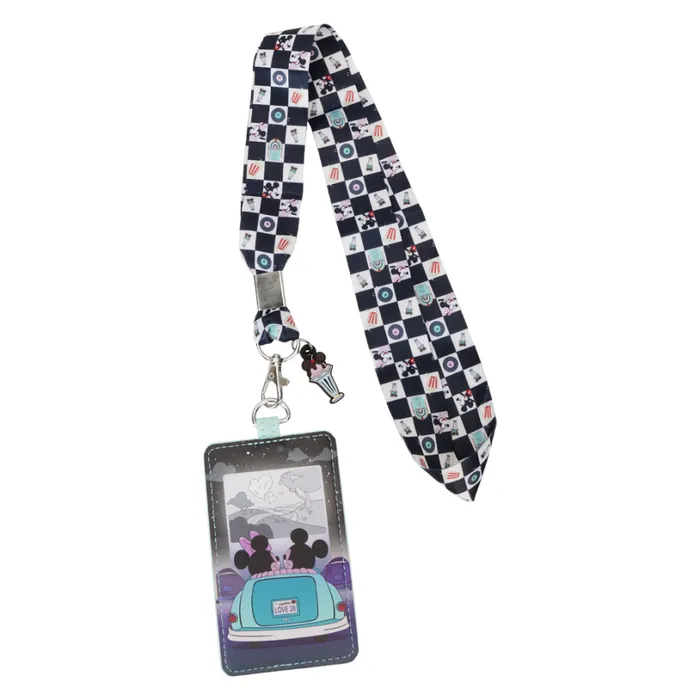 Mickey and Minnie Date Night DriveIn Lanyard With Card Holder Unisex Loungefly Small Accessories Mickey and Minnie Date Night DriveIn Lanyard With Card Holder Unisex Loungefly Small Accessories
