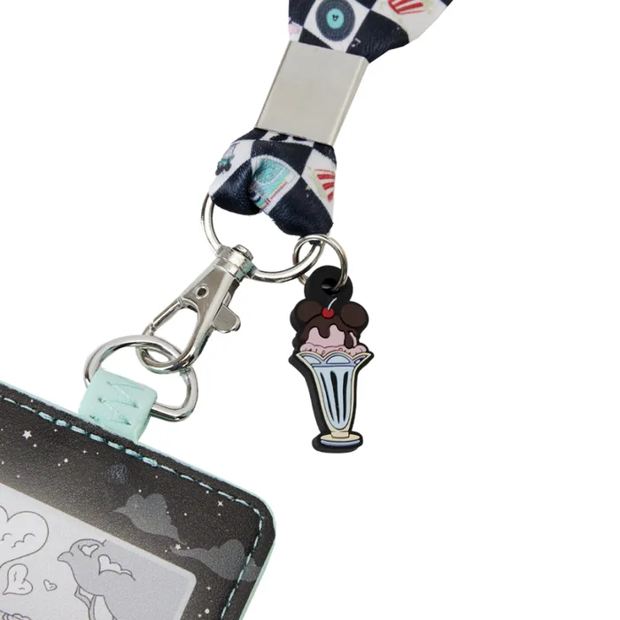 Mickey and Minnie Date Night DriveIn Lanyard With Card Holder Unisex Loungefly Small Accessories Mickey and Minnie Date Night DriveIn Lanyard With Card Holder Unisex Loungefly Small Accessories
