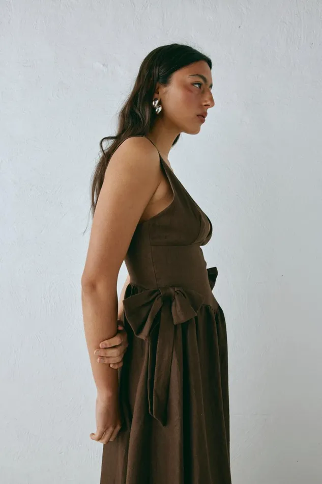 MidiMaxi Dresses Women VRG GRL Daphne Linen Midi Dress Chocolate MidiMaxi Dresses Women VRG GRL Daphne Linen Midi Dress Chocolate