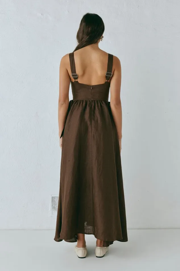 MidiMaxi Dresses Women VRG GRL Daphne Linen Midi Dress Chocolate MidiMaxi Dresses Women VRG GRL Daphne Linen Midi Dress Chocolate