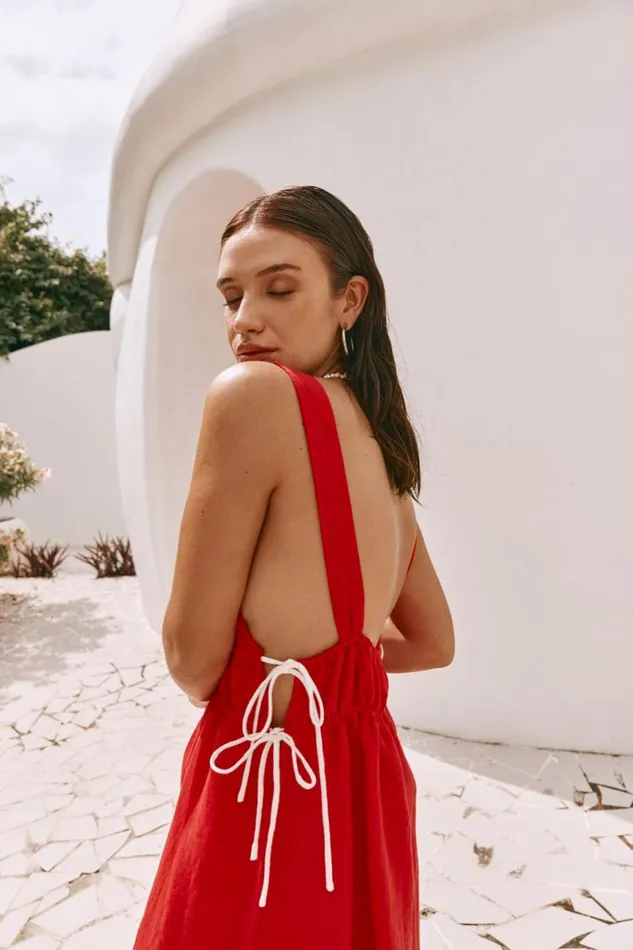 MidiMaxi Dresses Women VRG GRL Paros Palms Linen Midi Dress Red MidiMaxi Dresses Women VRG GRL Paros Palms Linen Midi Dress Red