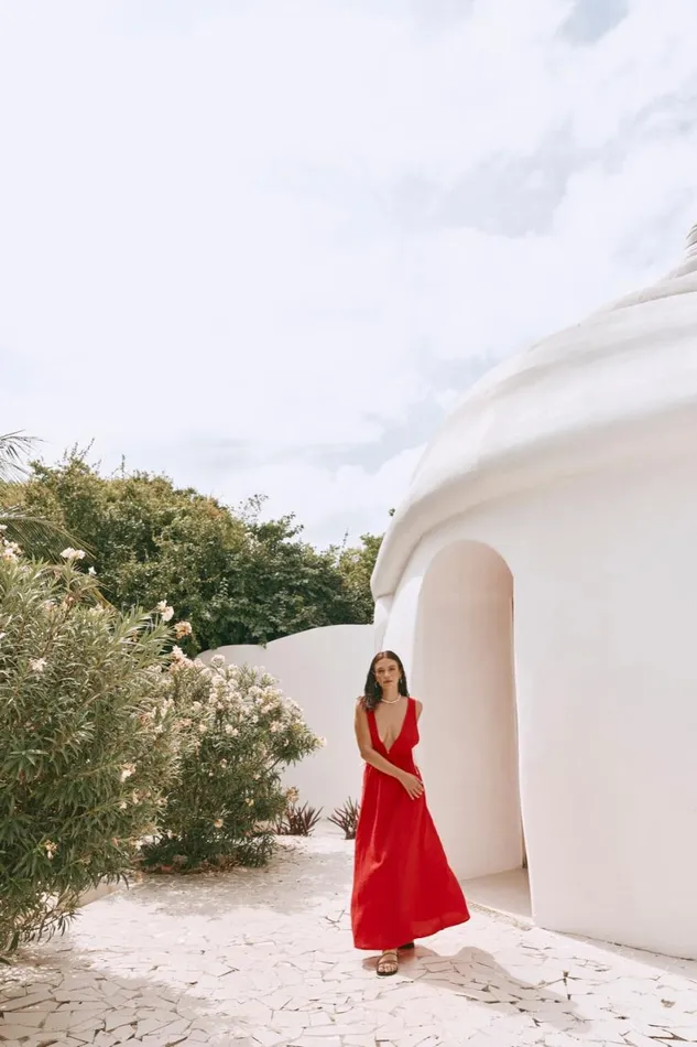 MidiMaxi Dresses Women VRG GRL Paros Palms Linen Midi Dress Red MidiMaxi Dresses Women VRG GRL Paros Palms Linen Midi Dress Red