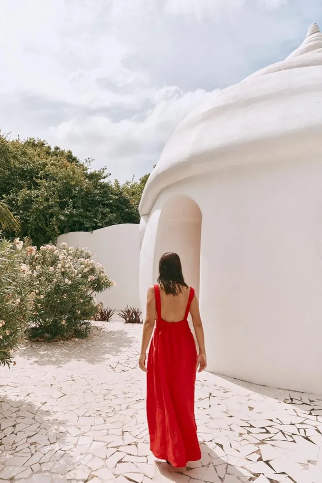 MidiMaxi Dresses Women VRG GRL Paros Palms Linen Midi Dress Red MidiMaxi Dresses Women VRG GRL Paros Palms Linen Midi Dress Red