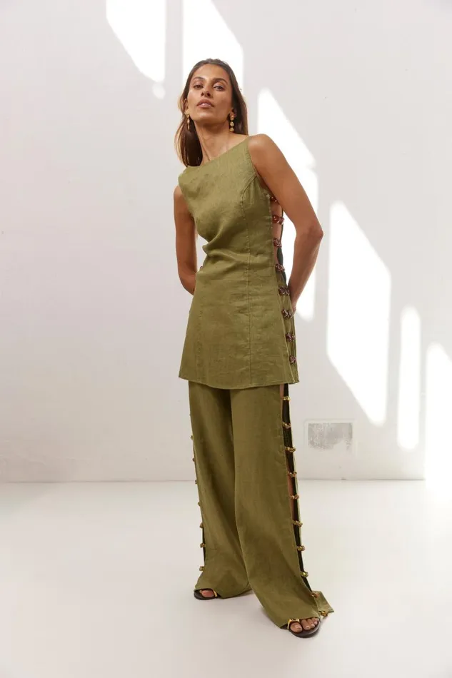 Mini Dresses Women VRG GRL Tia Linen Mini Dress Olive Mini Dresses Women VRG GRL Tia Linen Mini Dress Olive