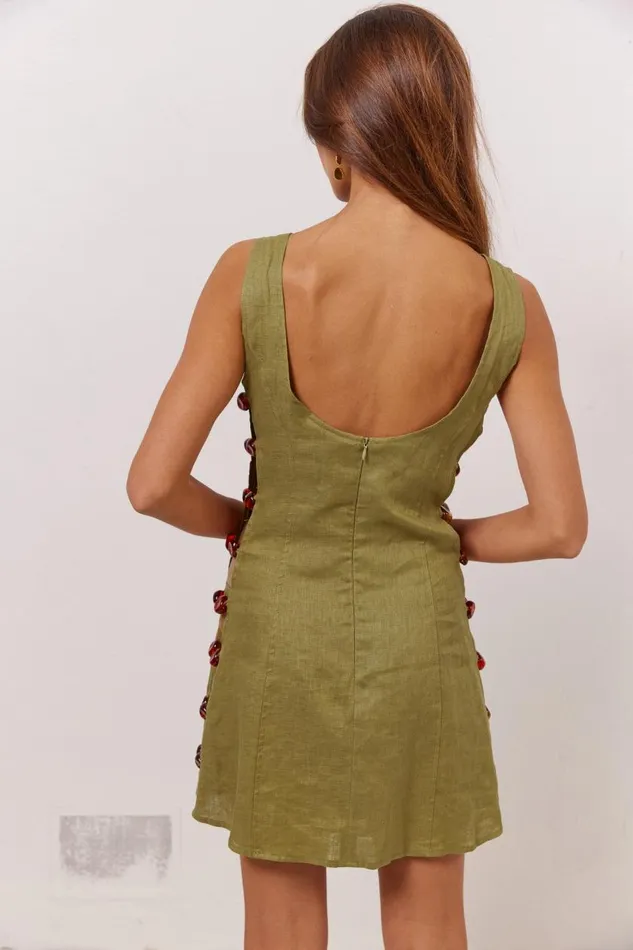 Mini Dresses Women VRG GRL Tia Linen Mini Dress Olive Mini Dresses Women VRG GRL Tia Linen Mini Dress Olive