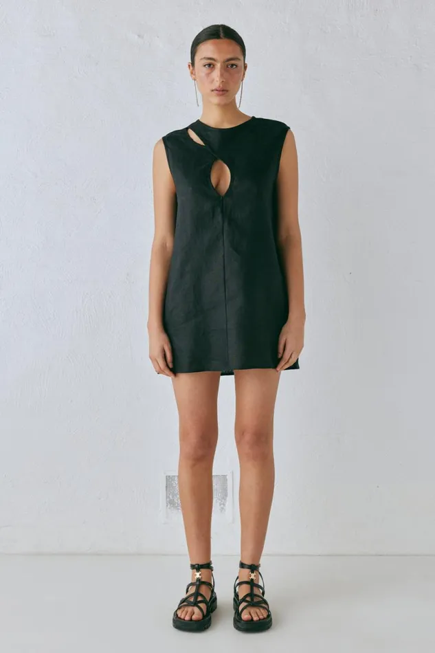 Mini Dresses Women VRG GRL Yuri Linen Mini Dress Black Mini Dresses Women VRG GRL Yuri Linen Mini Dress Black