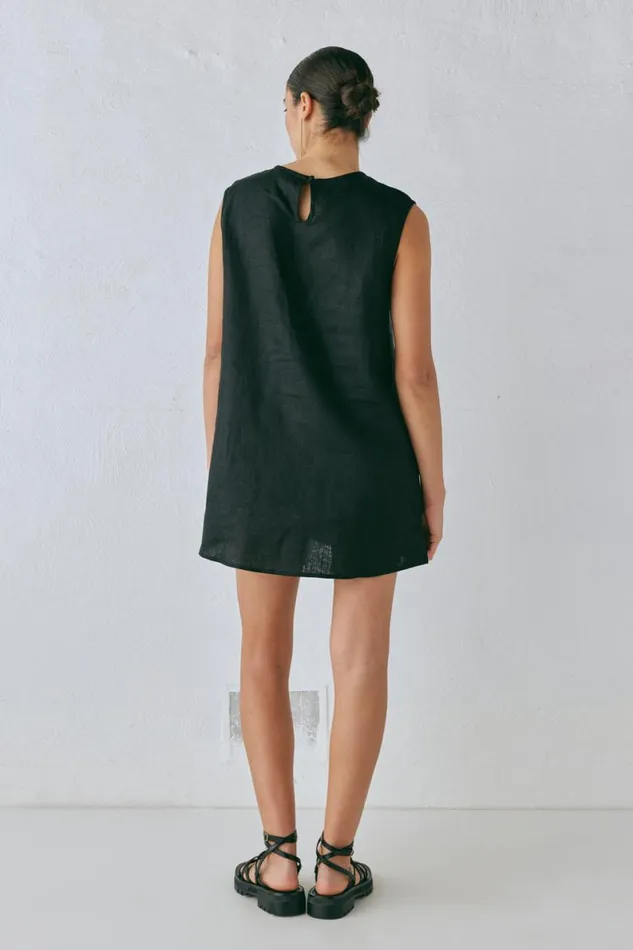 Mini Dresses Women VRG GRL Yuri Linen Mini Dress Black Mini Dresses Women VRG GRL Yuri Linen Mini Dress Black