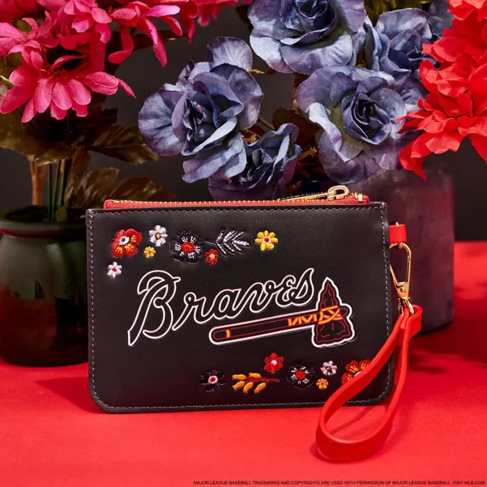 MLB Atlanta Braves Floral Card Holder Wristlet Clutch Unisex Loungefly Bags and Wallets MLB Atlanta Braves Floral Card Holder Wristlet Clutch Unisex Loungefly Bags and Wallets