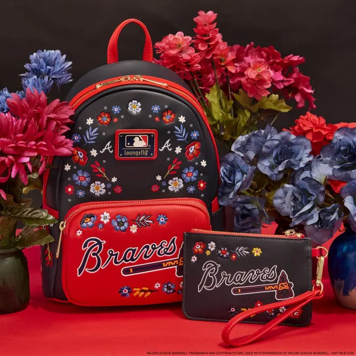 MLB Atlanta Braves Floral Card Holder Wristlet Clutch Unisex Loungefly Bags and Wallets MLB Atlanta Braves Floral Card Holder Wristlet Clutch Unisex Loungefly Bags and Wallets