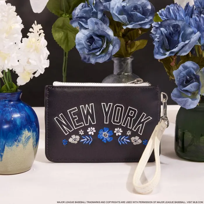 MLB New York Yankees Floral Card Holder Wristlet Clutch Unisex Loungefly Bags and Wallets MLB New York Yankees Floral Card Holder Wristlet Clutch Unisex Loungefly Bags and Wallets
