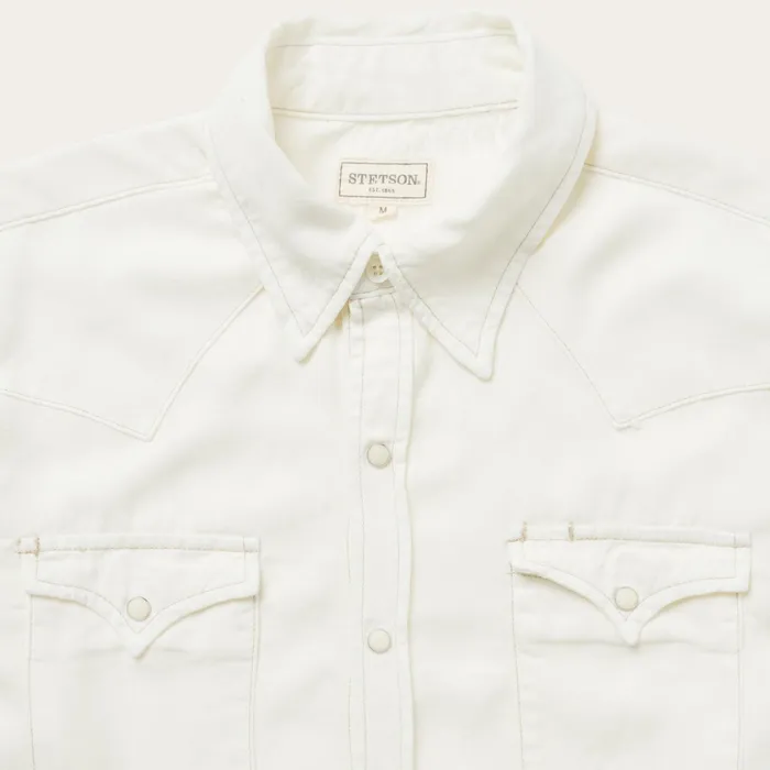 Modern Cut Men Stetson Cream Tencel Twill Shirt White