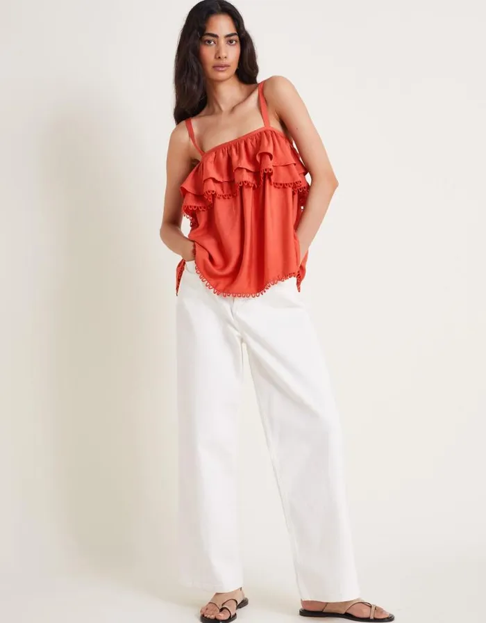Monsoon Aesha Frill Cami Top Orange Women Tops and Blouses Monsoon Aesha Frill Cami Top Orange Women Tops and Blouses