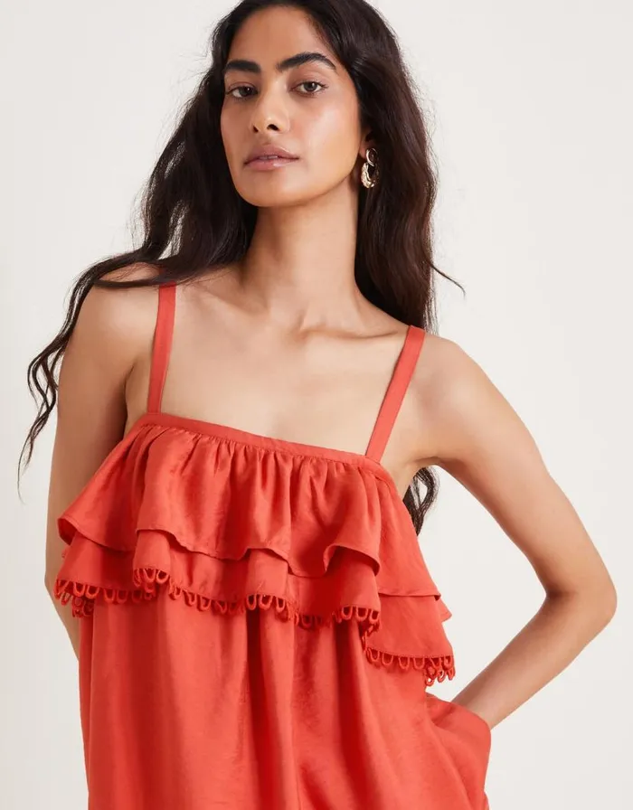 Monsoon Aesha Frill Cami Top Orange Women Tops and Blouses Monsoon Aesha Frill Cami Top Orange Women Tops and Blouses