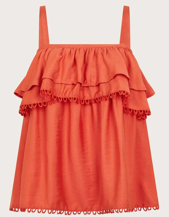 Monsoon Aesha Frill Cami Top Orange Women Tops and Blouses Monsoon Aesha Frill Cami Top Orange Women Tops and Blouses