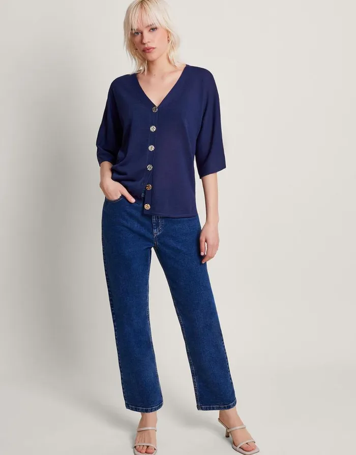 Monsoon Bea Button Cardigan Blue Women Knitwear