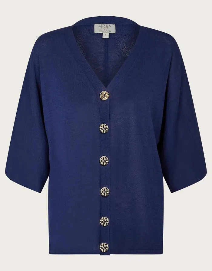 Monsoon Bea Button Cardigan Blue Women Knitwear
