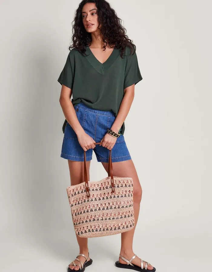 Monsoon Bel Button Knit Top Green Women Knitwear Monsoon Bel Button Knit Top Green Women Knitwear