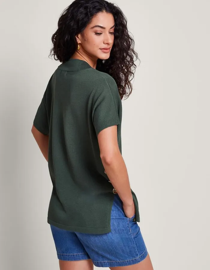 Monsoon Bel Button Knit Top Green Women Knitwear Monsoon Bel Button Knit Top Green Women Knitwear