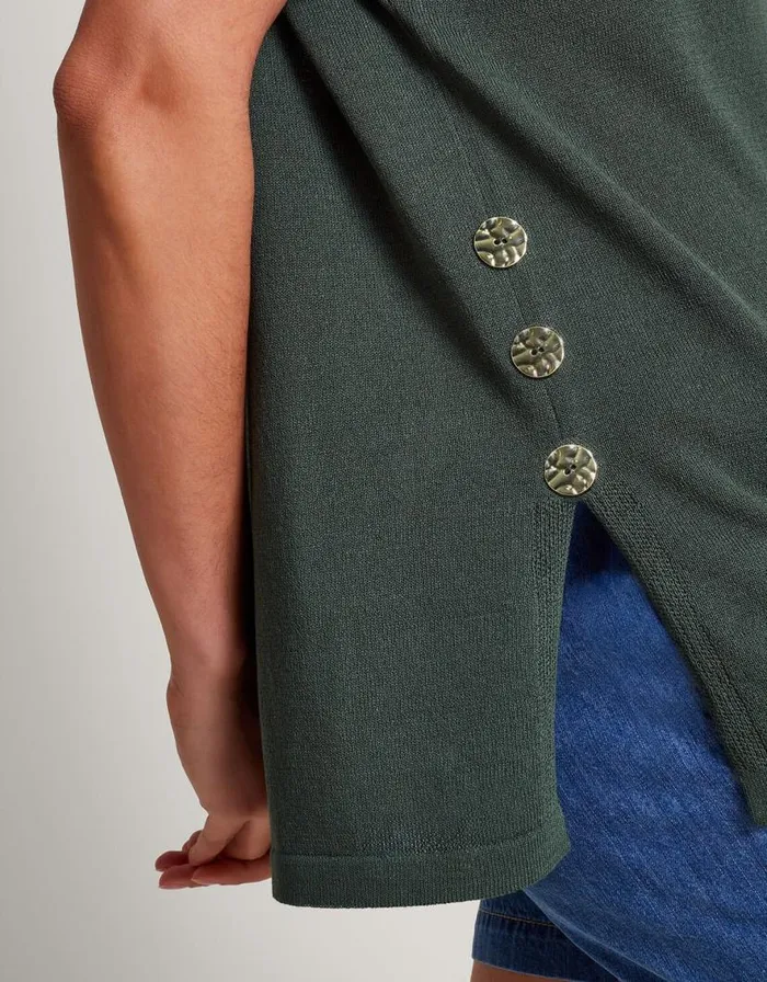 Monsoon Bel Button Knit Top Green Women Knitwear Monsoon Bel Button Knit Top Green Women Knitwear