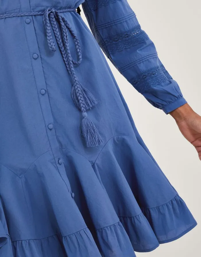 Monsoon Bib Embroidered Detail Dress In Sustainable Cotton Blue Women Casualwear Monsoon Bib Embroidered Detail Dress In Sustainable Cotton Blue Women Casualwear