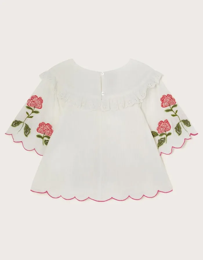 Monsoon Boutique Embroidered Frill Top Ivory Children Tops and Tshirts