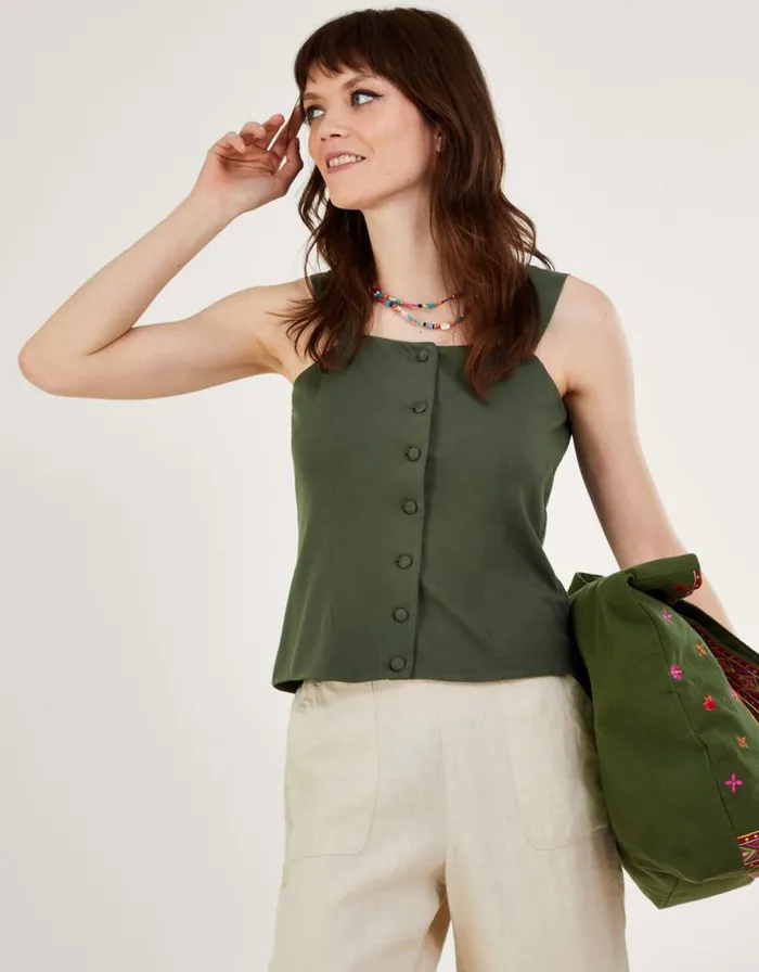 Monsoon ButtonThrough Cami Top Green Women Tops and Blouses