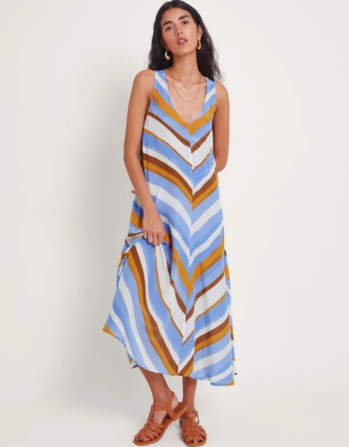 Monsoon Byrdie Stripe Dress Blue Women Midi Dresses Monsoon Byrdie Stripe Dress Blue Women Midi Dresses