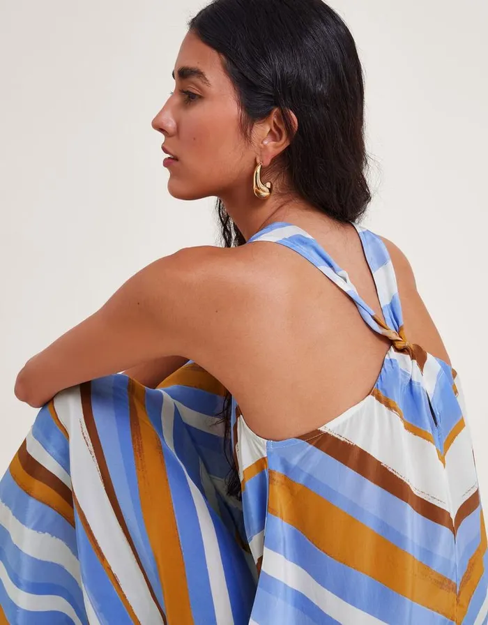 Monsoon Byrdie Stripe Dress Blue Women Midi Dresses Monsoon Byrdie Stripe Dress Blue Women Midi Dresses