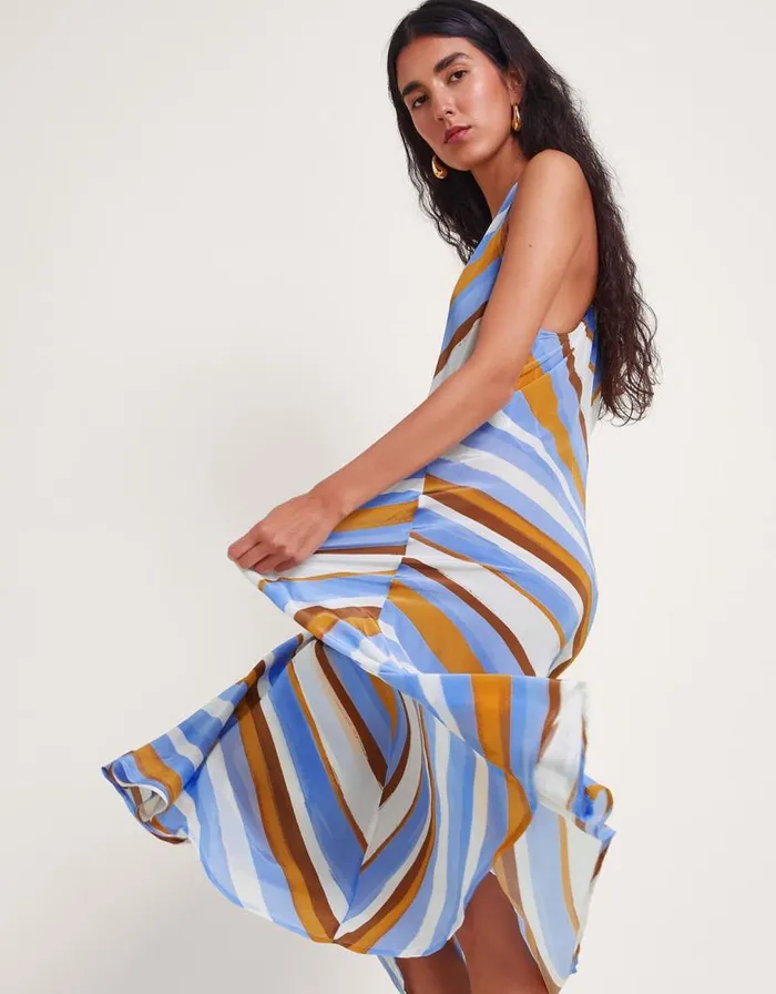 Monsoon Byrdie Stripe Dress Blue Women Midi Dresses Monsoon Byrdie Stripe Dress Blue Women Midi Dresses