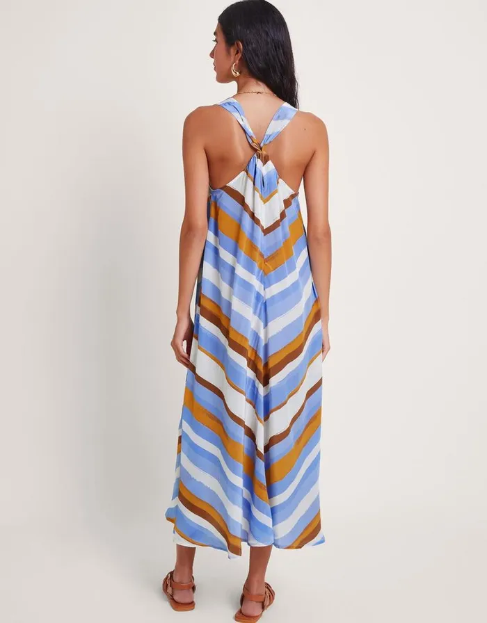 Monsoon Byrdie Stripe Dress Blue Women Midi Dresses Monsoon Byrdie Stripe Dress Blue Women Midi Dresses