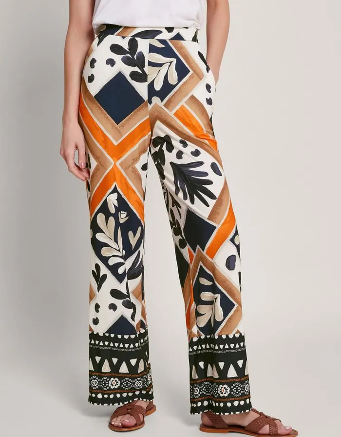 Monsoon Cadenza Print Jersey Trousers Black Women Casualwear