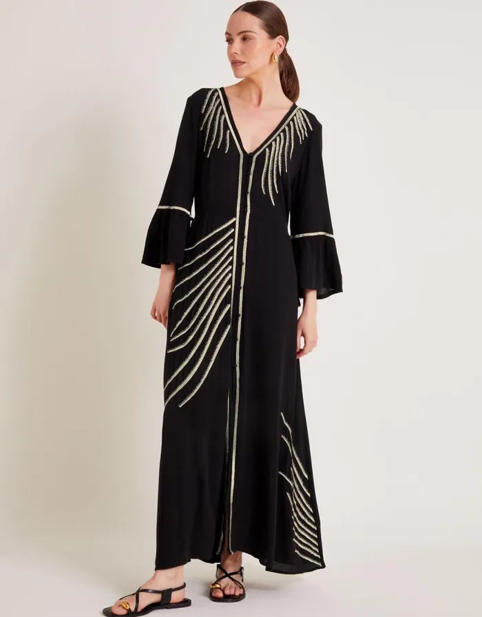 Monsoon Cali Embroidered Leaf Kaftan Dress Black Women Beachwear and Swimwear Monsoon Cali Embroidered Leaf Kaftan Dress Black Women Beachwear and Swimwear