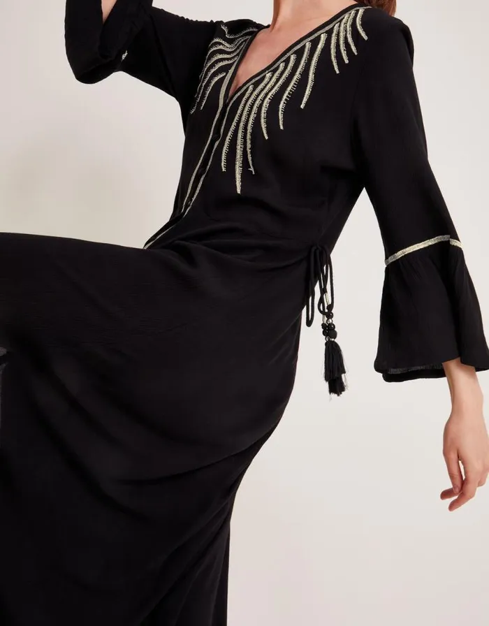 Monsoon Cali Embroidered Leaf Kaftan Dress Black Women Beachwear and Swimwear Monsoon Cali Embroidered Leaf Kaftan Dress Black Women Beachwear and Swimwear