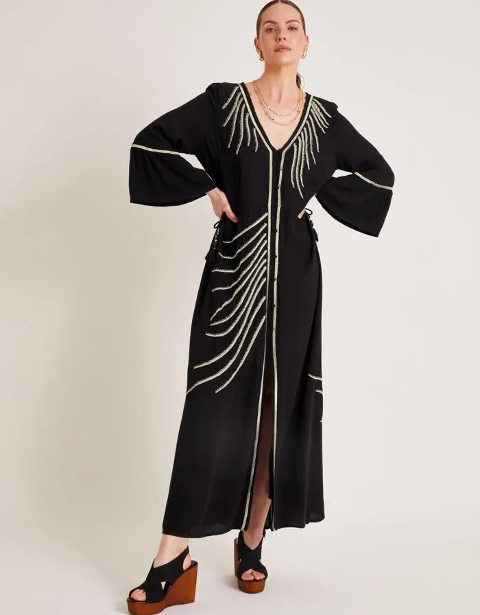 Monsoon Cali Embroidered Leaf Kaftan Dress Black Women Beachwear and Swimwear Monsoon Cali Embroidered Leaf Kaftan Dress Black Women Beachwear and Swimwear