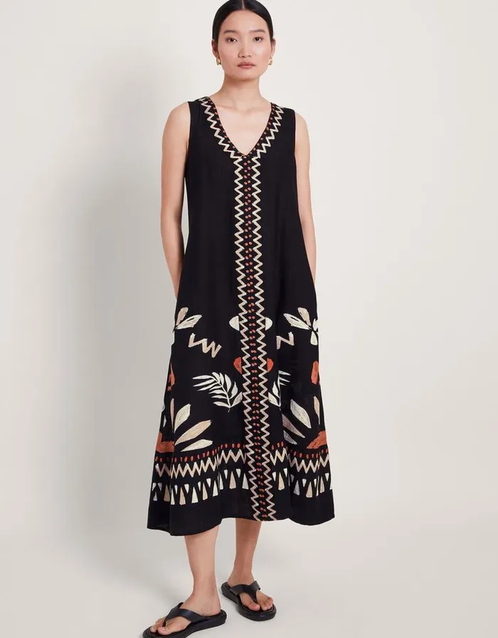 Monsoon Carlotta Midi Dress Black Women Linen Monsoon Carlotta Midi Dress Black Women Linen