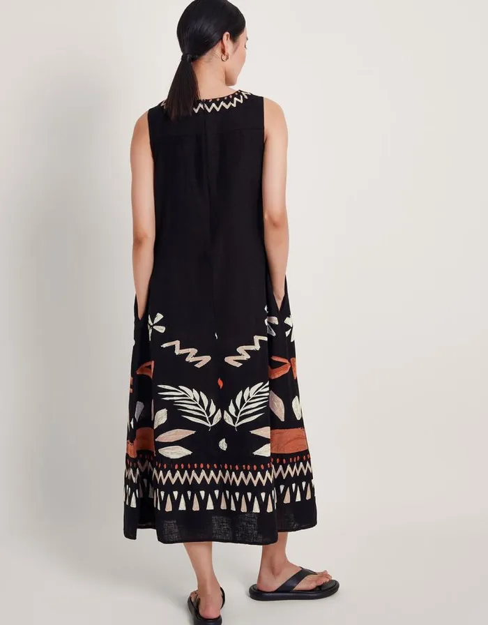Monsoon Carlotta Midi Dress Black Women Linen Monsoon Carlotta Midi Dress Black Women Linen