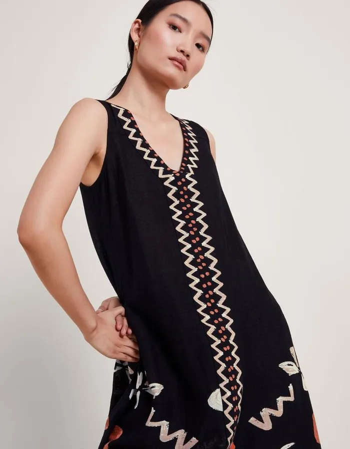 Monsoon Carlotta Midi Dress Black Women Linen Monsoon Carlotta Midi Dress Black Women Linen