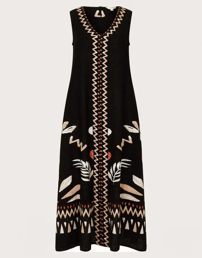 Monsoon Carlotta Midi Dress Black Women Linen Monsoon Carlotta Midi Dress Black Women Linen