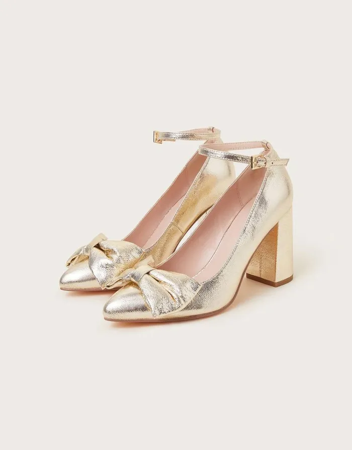 Monsoon Cathy Bow Heeled Shoes Gold Women Heels Monsoon Cathy Bow Heeled Shoes Gold Women Heels