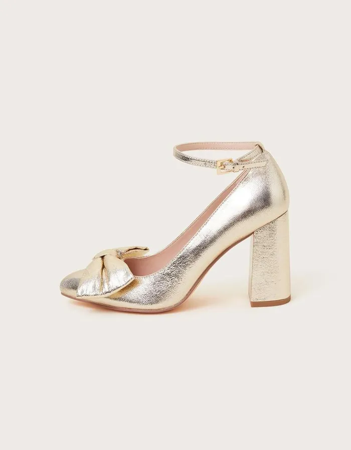 Monsoon Cathy Bow Heeled Shoes Gold Women Heels Monsoon Cathy Bow Heeled Shoes Gold Women Heels