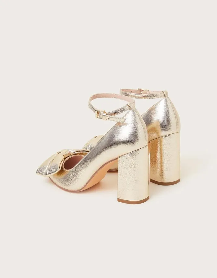 Monsoon Cathy Bow Heeled Shoes Gold Women Heels Monsoon Cathy Bow Heeled Shoes Gold Women Heels