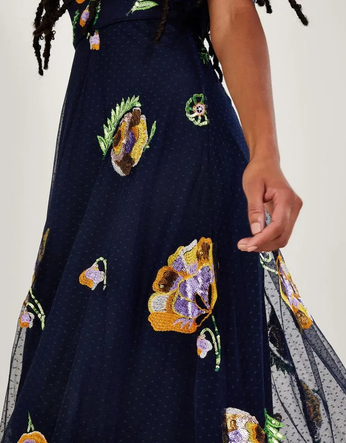 Monsoon Claudia Embellished Midi Dress Blue Women Occasionwear Monsoon Claudia Embellished Midi Dress Blue Women Occasionwear