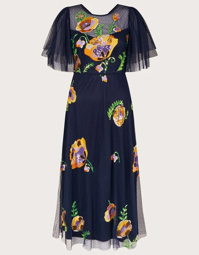 Monsoon Claudia Embellished Midi Dress Blue Women Occasionwear Monsoon Claudia Embellished Midi Dress Blue Women Occasionwear