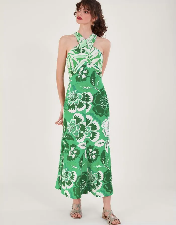 Monsoon Clo Botanical Print Crossover Maxi Dress Green Women Occasionwear Monsoon Clo Botanical Print Crossover Maxi Dress Green Women Occasionwear